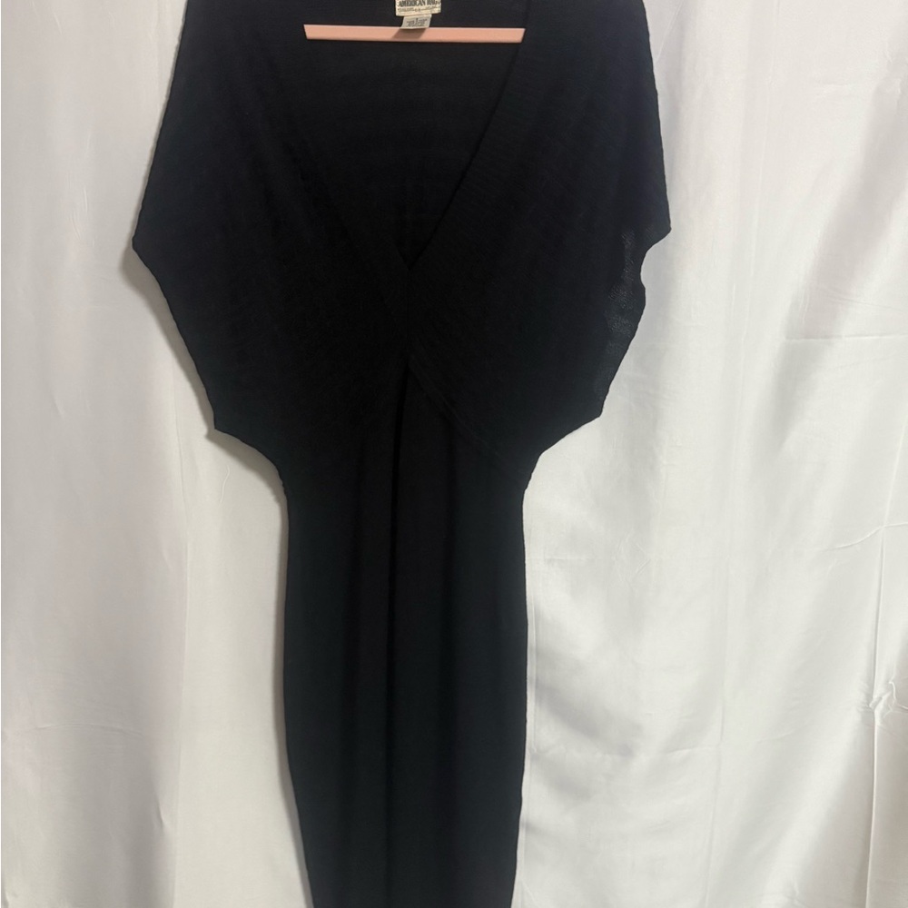 Black American Rag V Neck with Drop Sleeve Knitted Dress